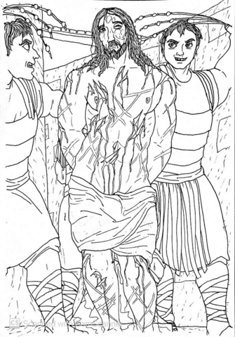 Jesus Is Scourged On Pilates Orders Coloring Page